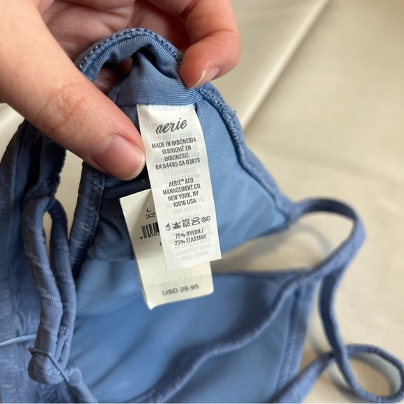 NWT Aerie Blue Textured Ribbed Triangle Padded Bikini Top Size XS - Picture 4 of 4